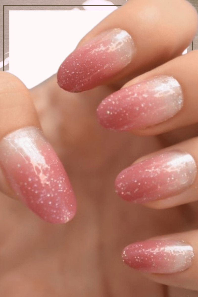 Press On Nails Nude Pink Ombre Glossy Almond Glitter Nail Kit - TGC Boutique - Press On Nails