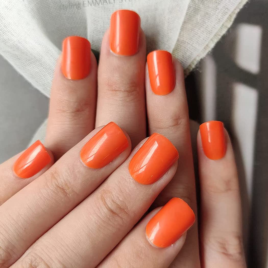 Press On Nails Orange Glossy Square Nail Kit - TGC Boutique - Press On Nails