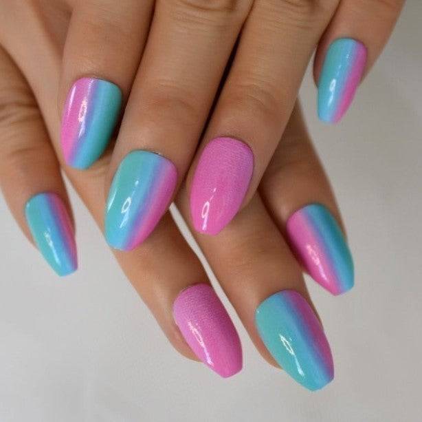 Press On Nails Pink And Blue Glossy Coffin Ombre Nail Kit - TGC Boutique - Press On Nails