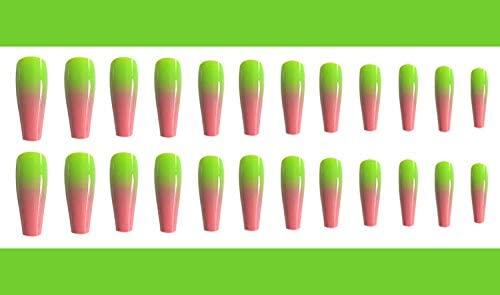 Press On Nails Pink And Green Glossy Ombre Coffin Nail Kit - TGC Boutique - Press On Nails