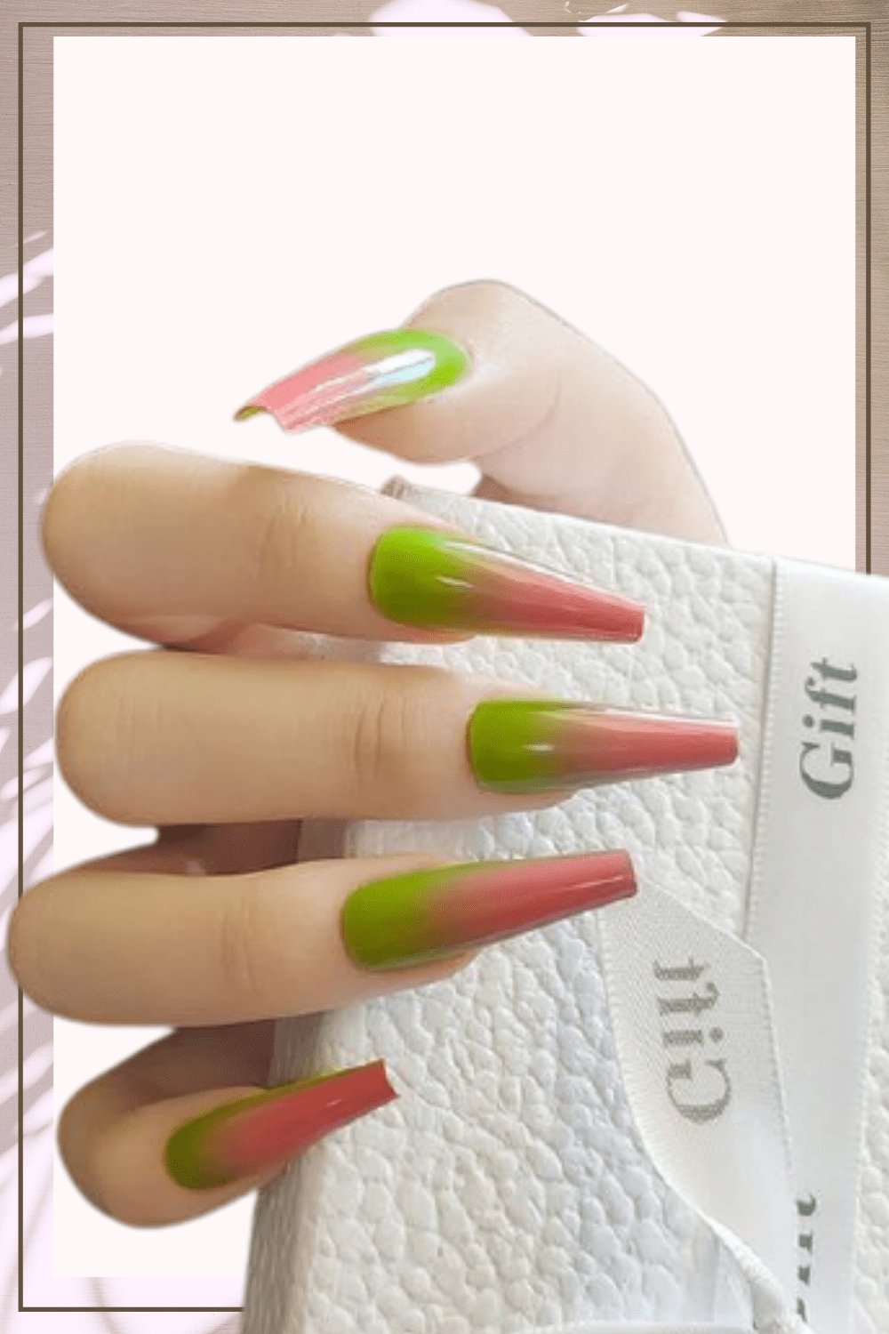 Press On Nails Pink And Green Glossy Ombre Coffin Nail Kit - TGC Boutique - Press On Nails