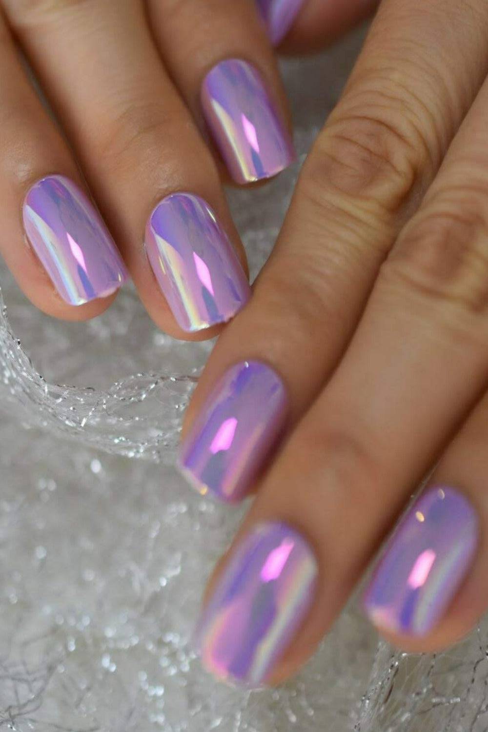 Press On Nails Pink And Purple Chrome Glossy Round Nail Kit - TGC Boutique - Press On Nails