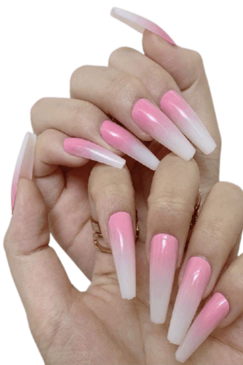 Press On Nails Pink and White Glossy Ombre Coffin French Tip Nail Kit - TGC Boutique - Press On Nails