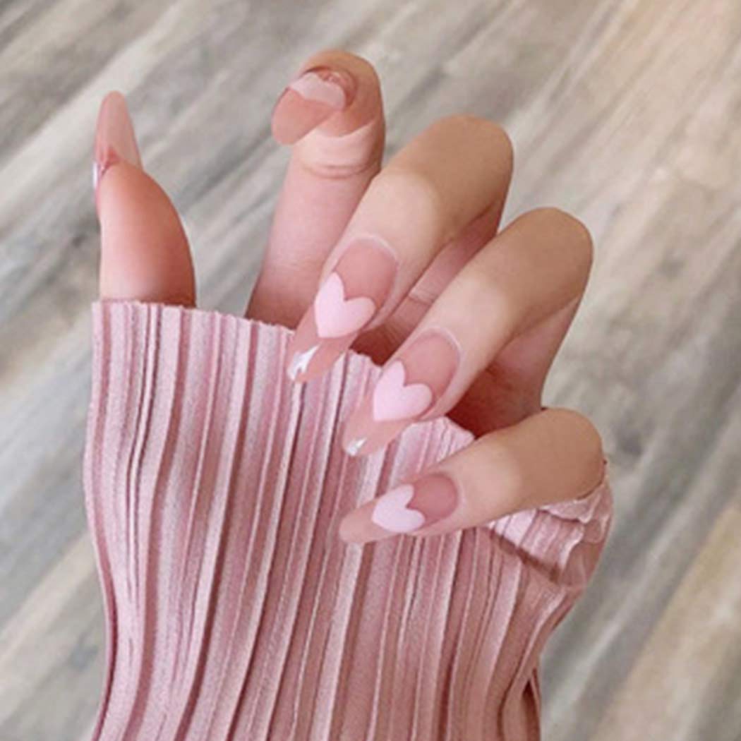 Press On Nails Pink Glossy Almond Stiletto Heart Nail Kit - TGC Boutique - Press On Nails
