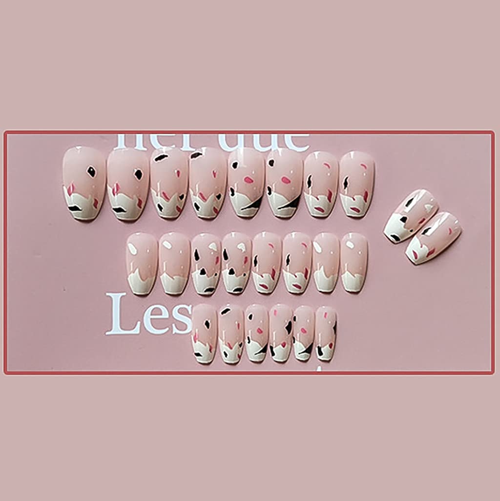 Press On Nails Pink Glossy Coffin Cow Print Nail Kit - TGC Boutique - Press On Nails