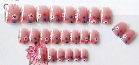 Press On Nails Pink Glossy Coffin Flower Nail Kit - TGC Boutique - Press On Nails