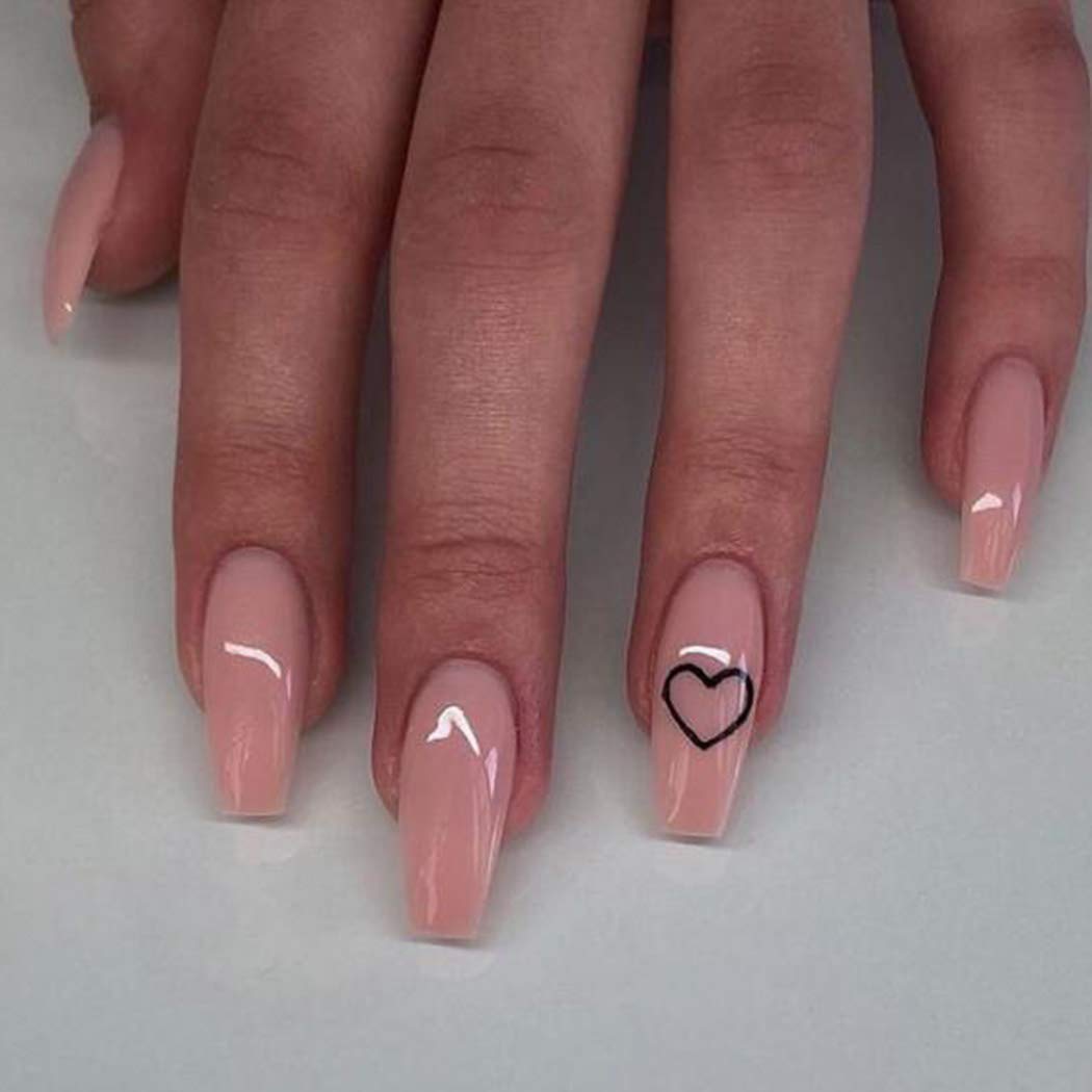 Press On Nails Pink Glossy Coffin Heart Nail Kit - TGC Boutique - Press On Nails