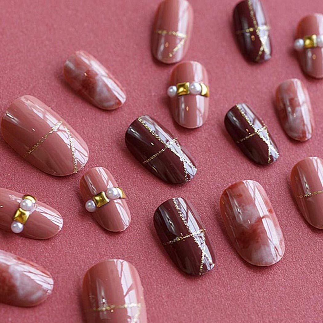 Press On Nails Pink Glossy Oval Crystal Nail Kit - TGC Boutique - Press On Nails