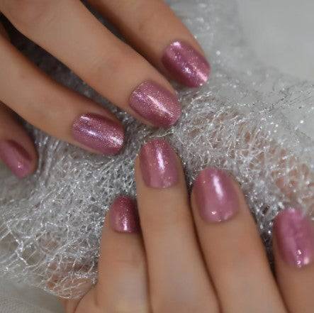 Press On Nails Pink Glossy Round Shimmer Nail Kit - TGC Boutique - Press On Nails