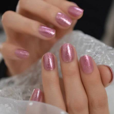 Press On Nails Pink Glossy Round Shimmer Nail Kit - TGC Boutique - Press On Nails