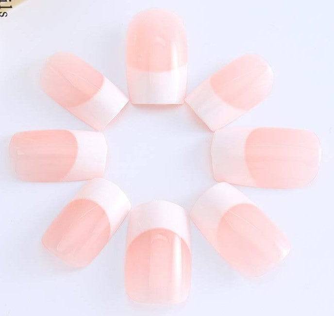 Press On Nails Pink Glossy White French Square Nail Kit - TGC Boutique - Press On Nails