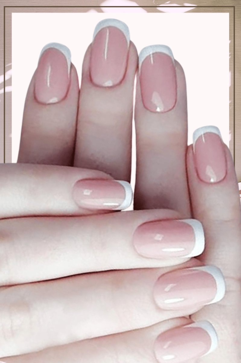 Press On Nails Pink Glossy White French Square Nail Kit - TGC Boutique - Press On Nails