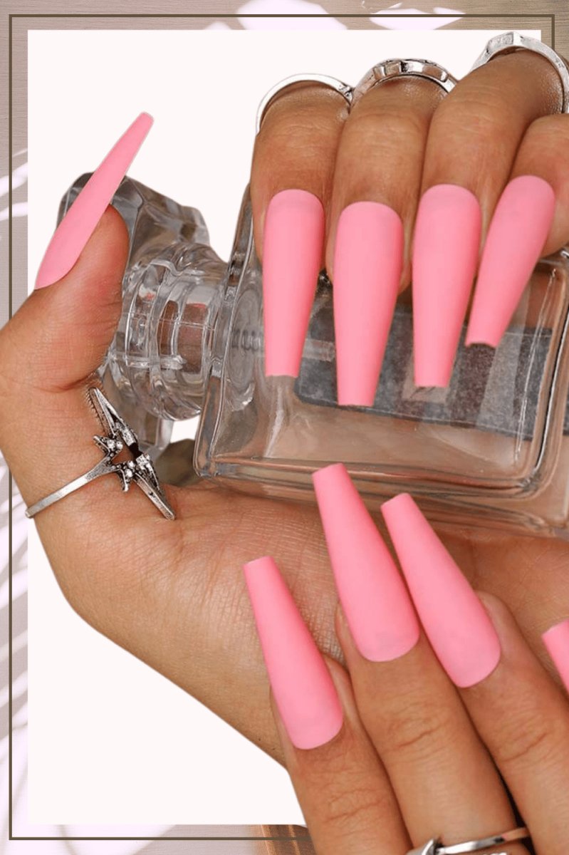 Press On Nails Pink Matte Coffin Nail Kit - TGC Boutique - Press On Nails