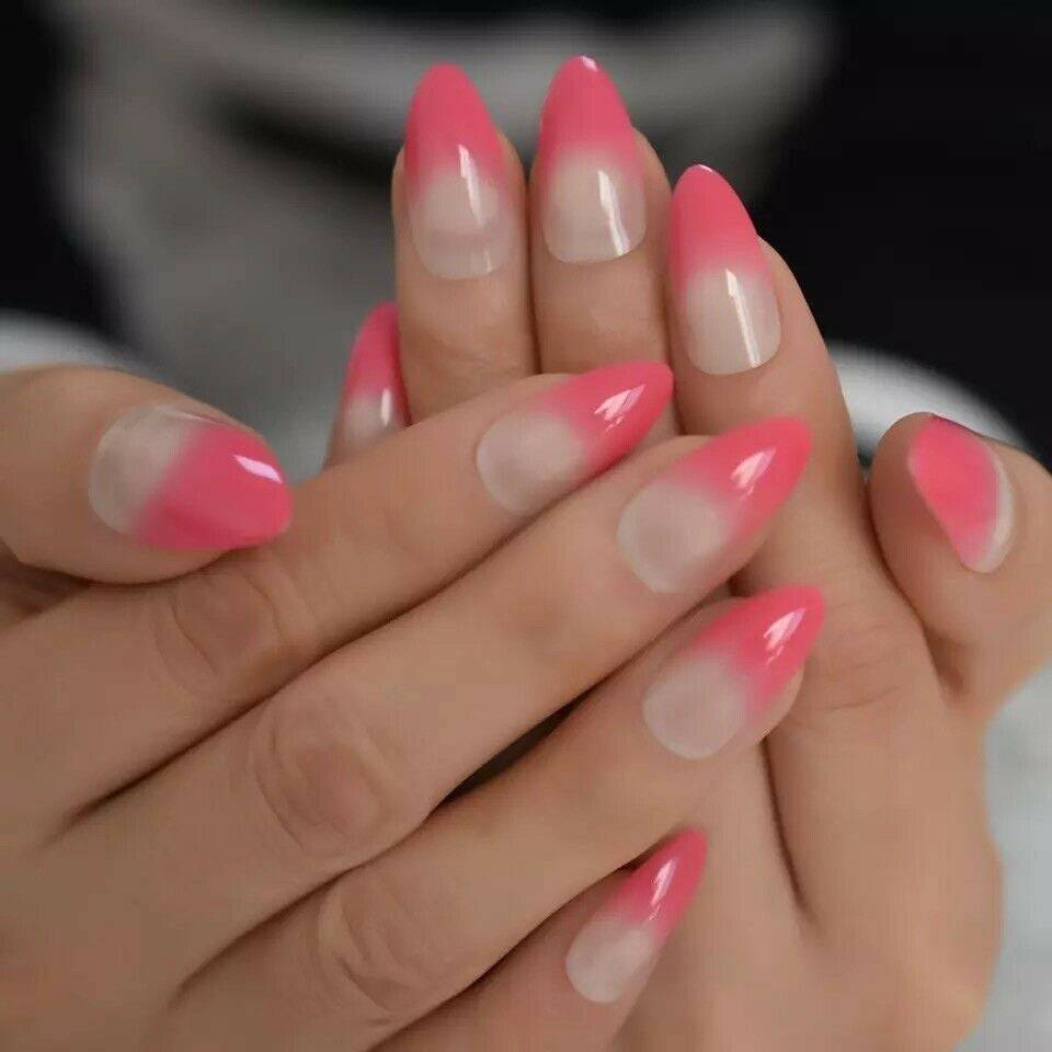 Press On Nails Pink Ombre French Glossy Almond Nail Kit - TGC Boutique - Press On Nails