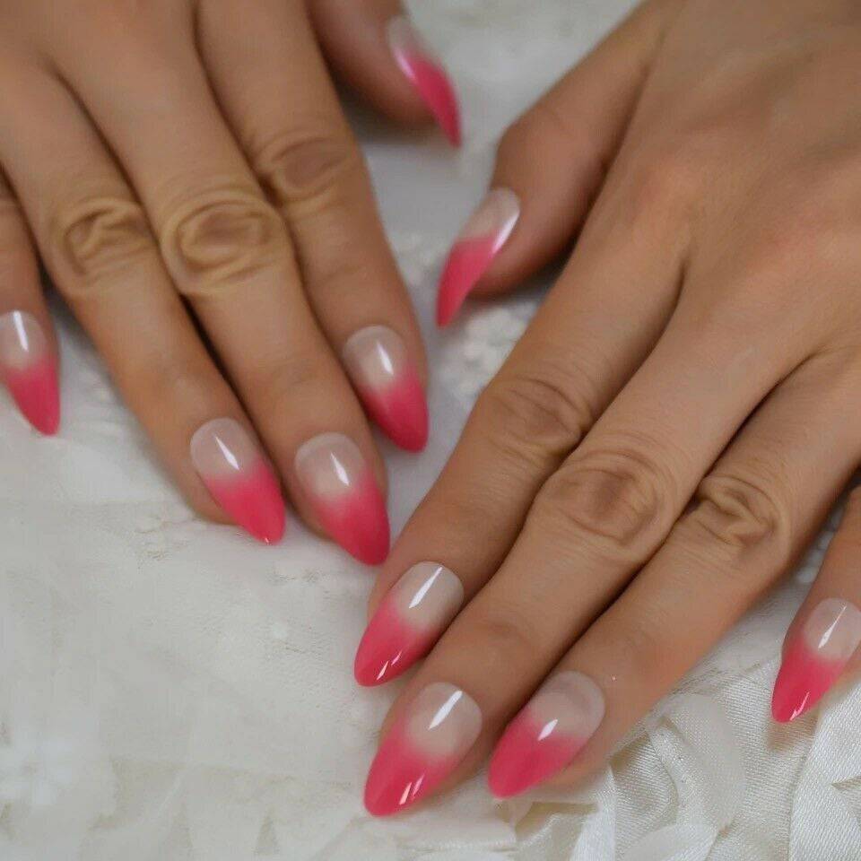 Press On Nails Pink Ombre French Glossy Almond Nail Kit - TGC Boutique - Press On Nails