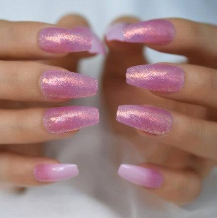 Press On Nails Pink Ombre Glossy Coffin Glitter Nail Kit - TGC Boutique - Press On Nails