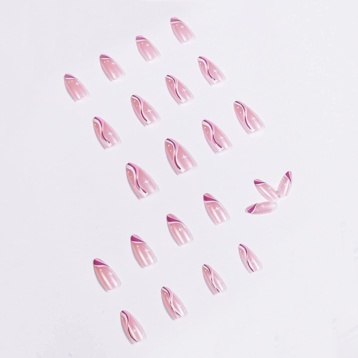 Press On Nails Pink Swirl Glossy Almond Stiletto Nail Kit - TGC Boutique - Press On Nails