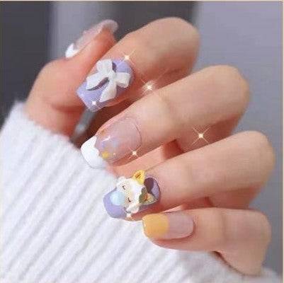 Press On Nails Purple Glossy White French Tip Coffin 3D Nail Kit - TGC Boutique - Press On Nails