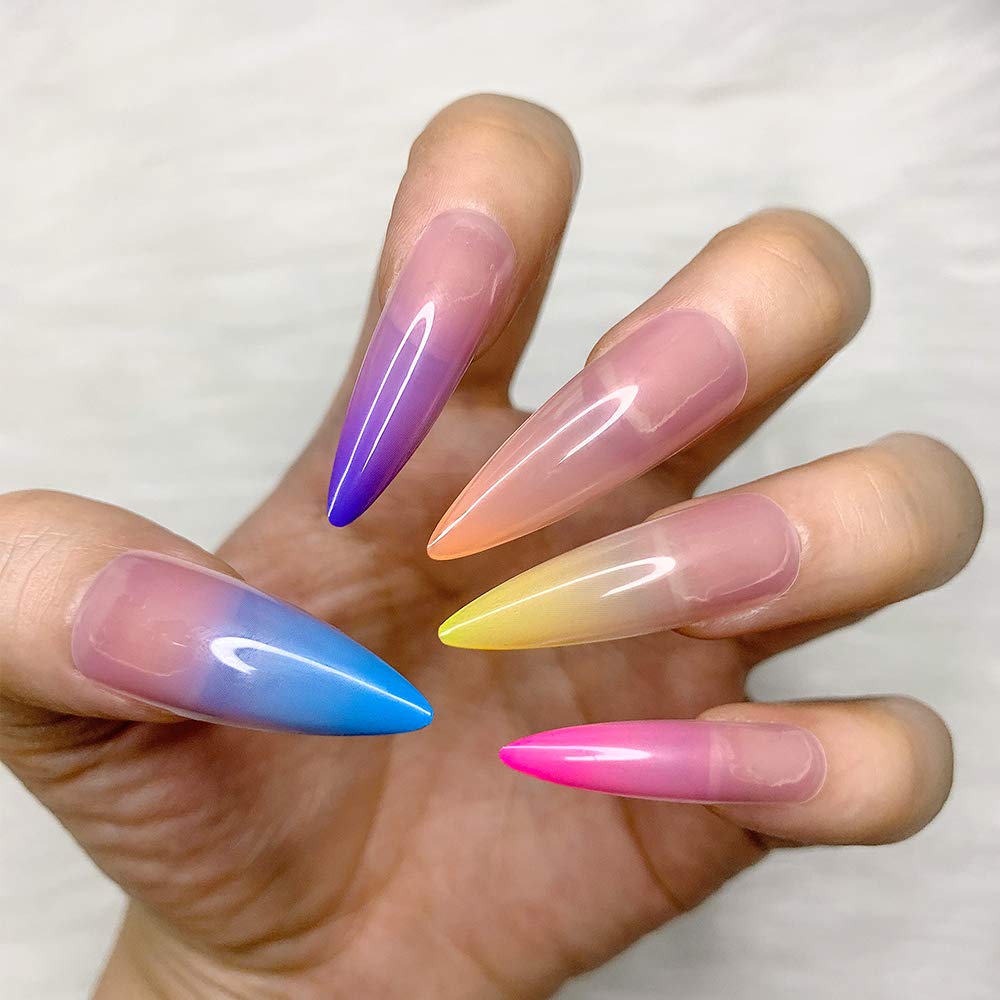 Press On Nails Rainbow Glossy Ombre Almond Tip Nail Kit - TGC Boutique - Press On Nails