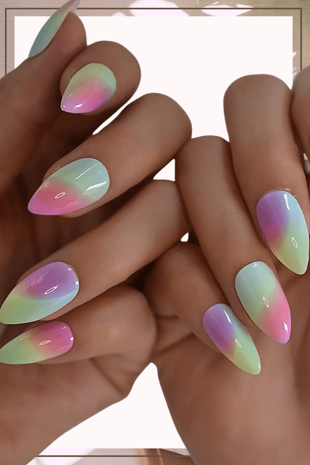 Press On Nails Rainbow Ombre Glossy Almond Nail Kit - TGC Boutique - Press On Nails
