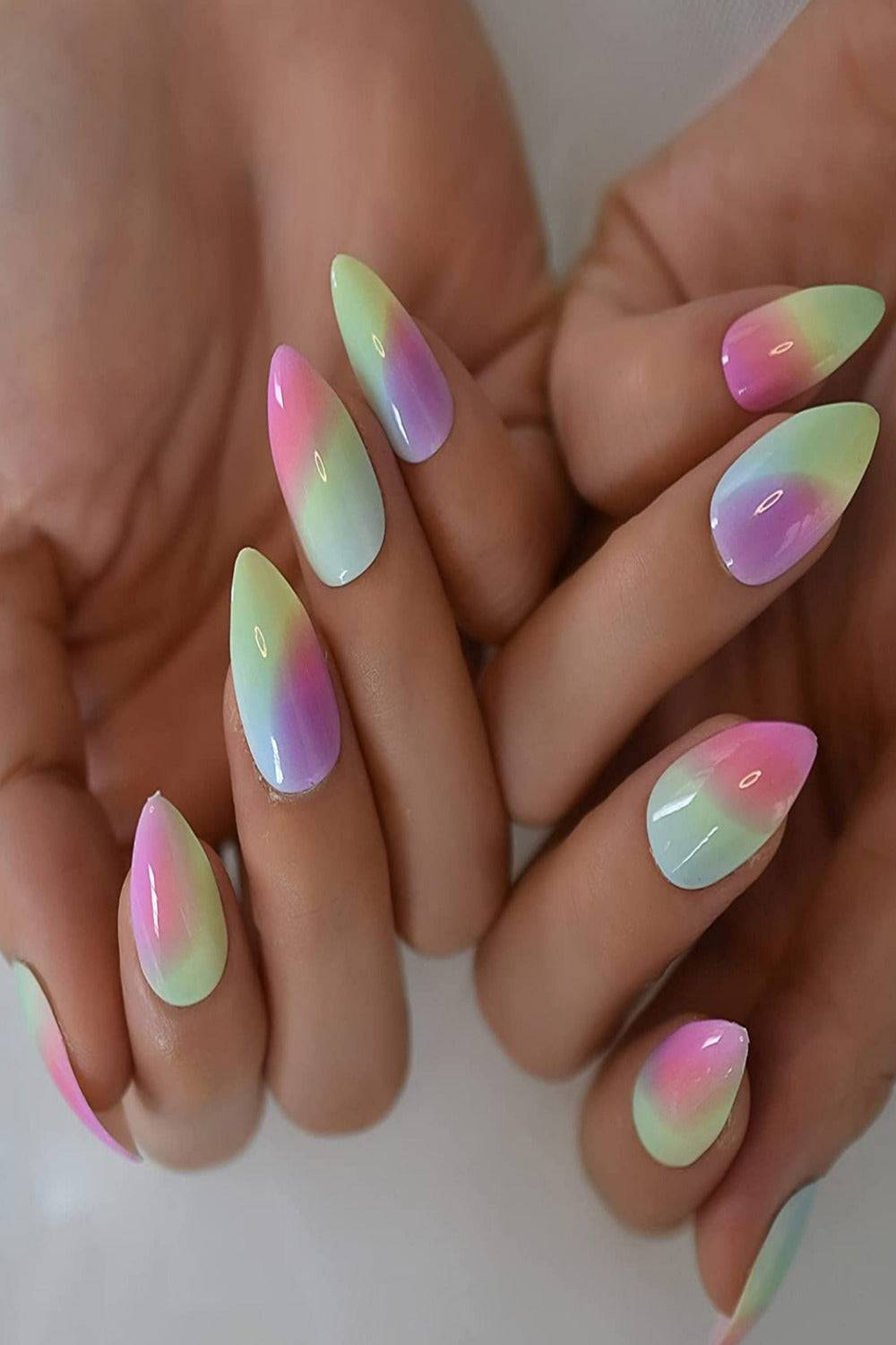Press On Nails Rainbow Ombre Glossy Almond Nail Kit - TGC Boutique - Press On Nails