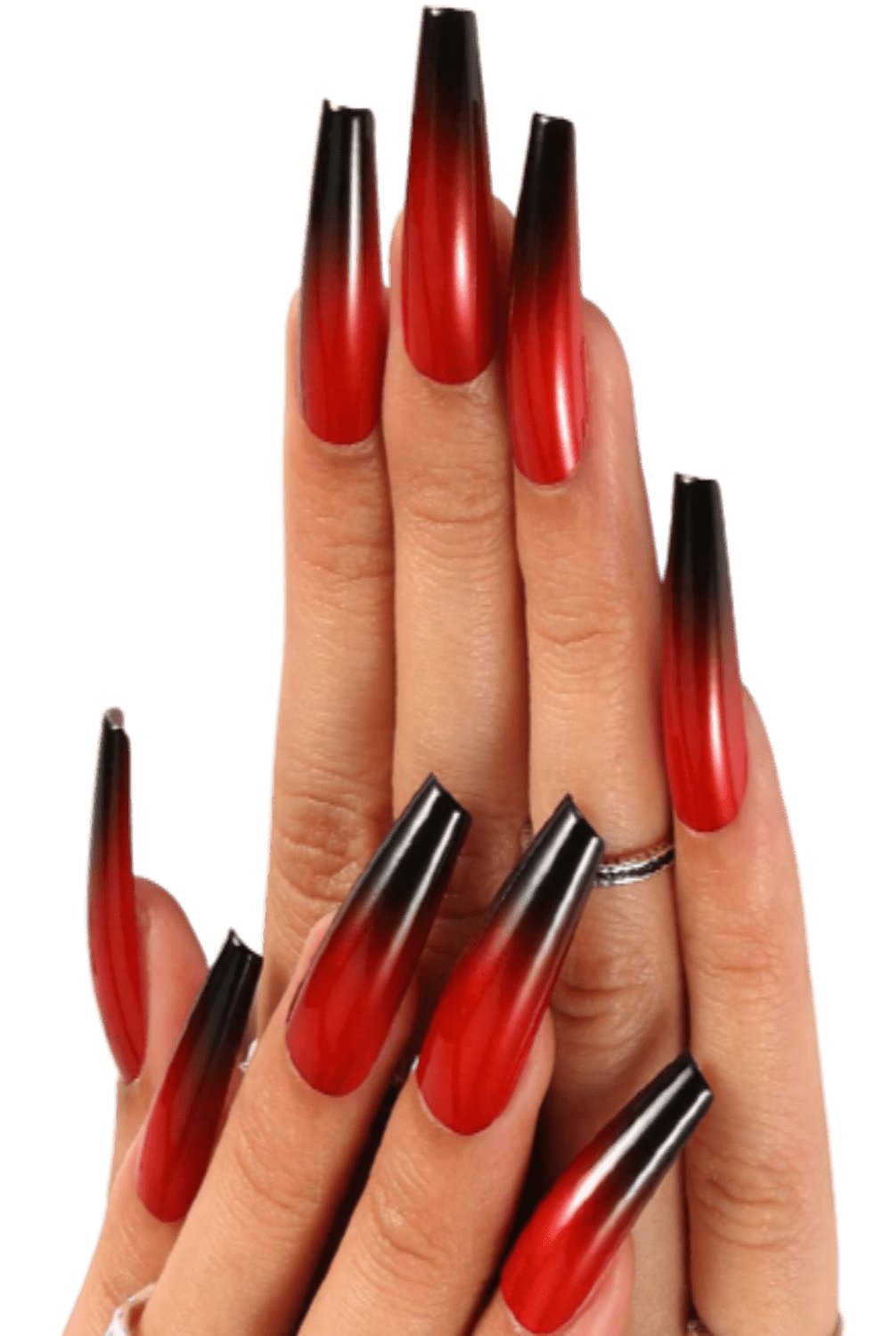 Press On Nails Red And Black Glossy Ombre French Tip Coffin Nail Kit - TGC Boutique - Press On Nails