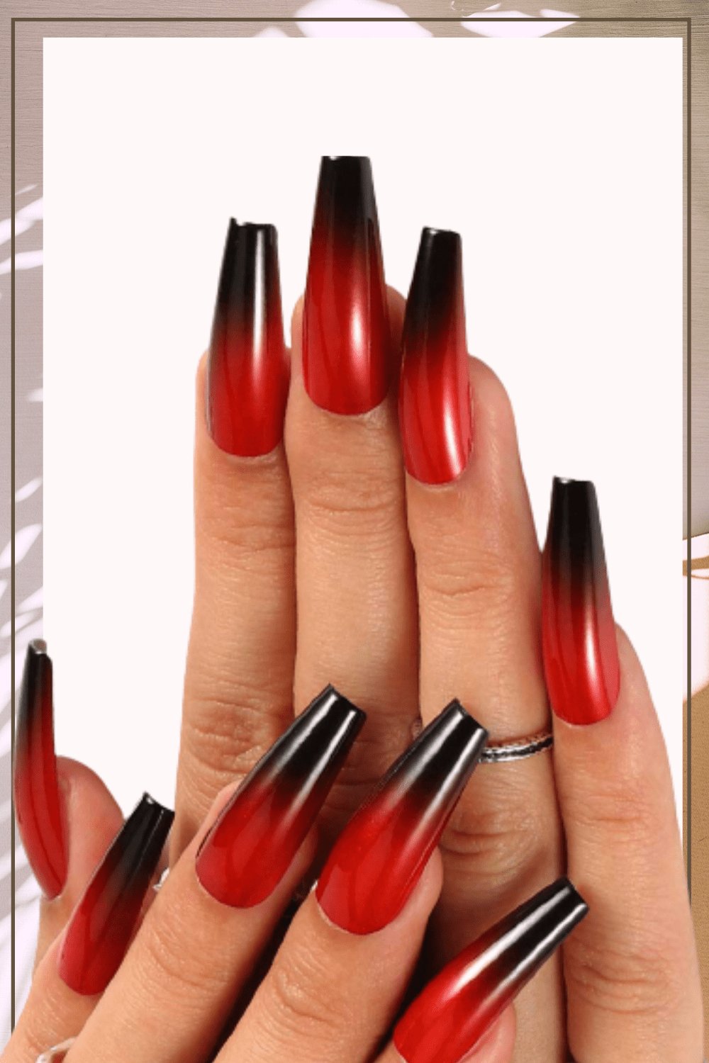 Press On Nails Red And Black Glossy Ombre French Tip Coffin Nail Kit - TGC Boutique - Press On Nails