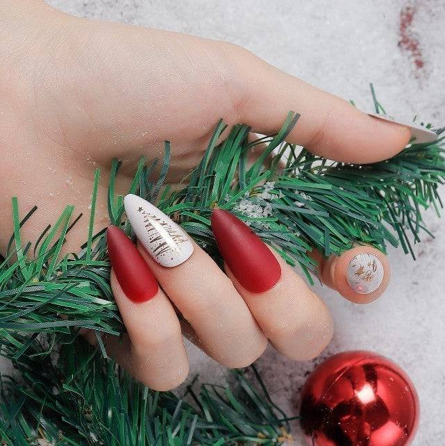 Press On Nails Red And White Matte Almond Christmas Tree Nail Kit - TGC Boutique - Press On Nails