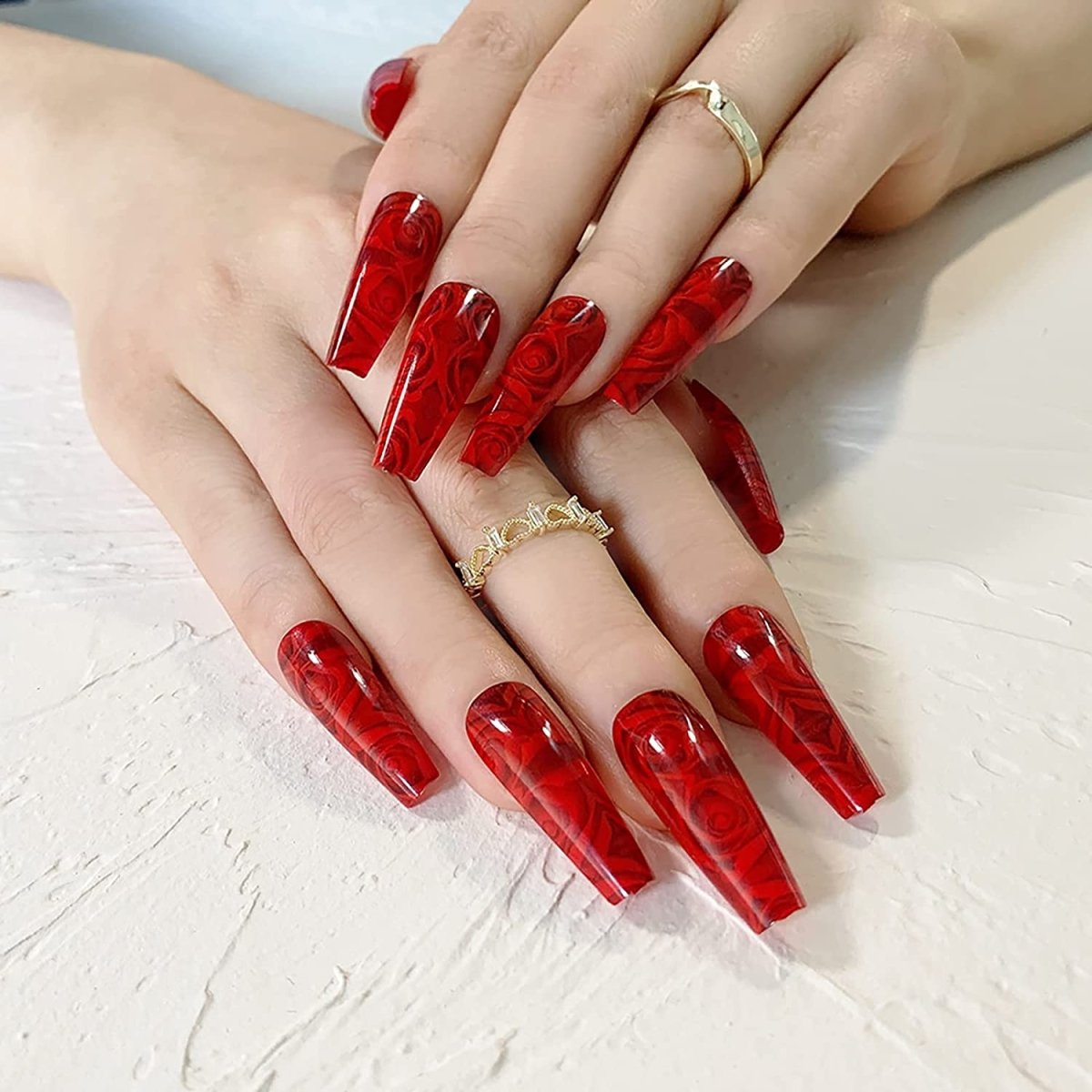 Elegant Red Rose Accent Nail Art