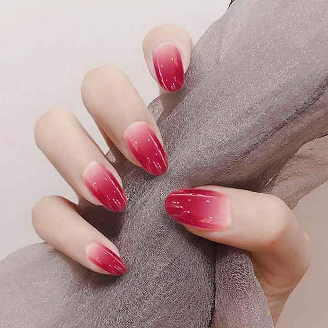 Press On Nails Red Glossy Ombre Oval Nail Kit - TGC Boutique - Press On Nails