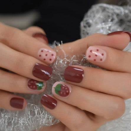 Press On Nails Red Glossy Round Strawberry Nail Kit - TGC Boutique - Press On Nails