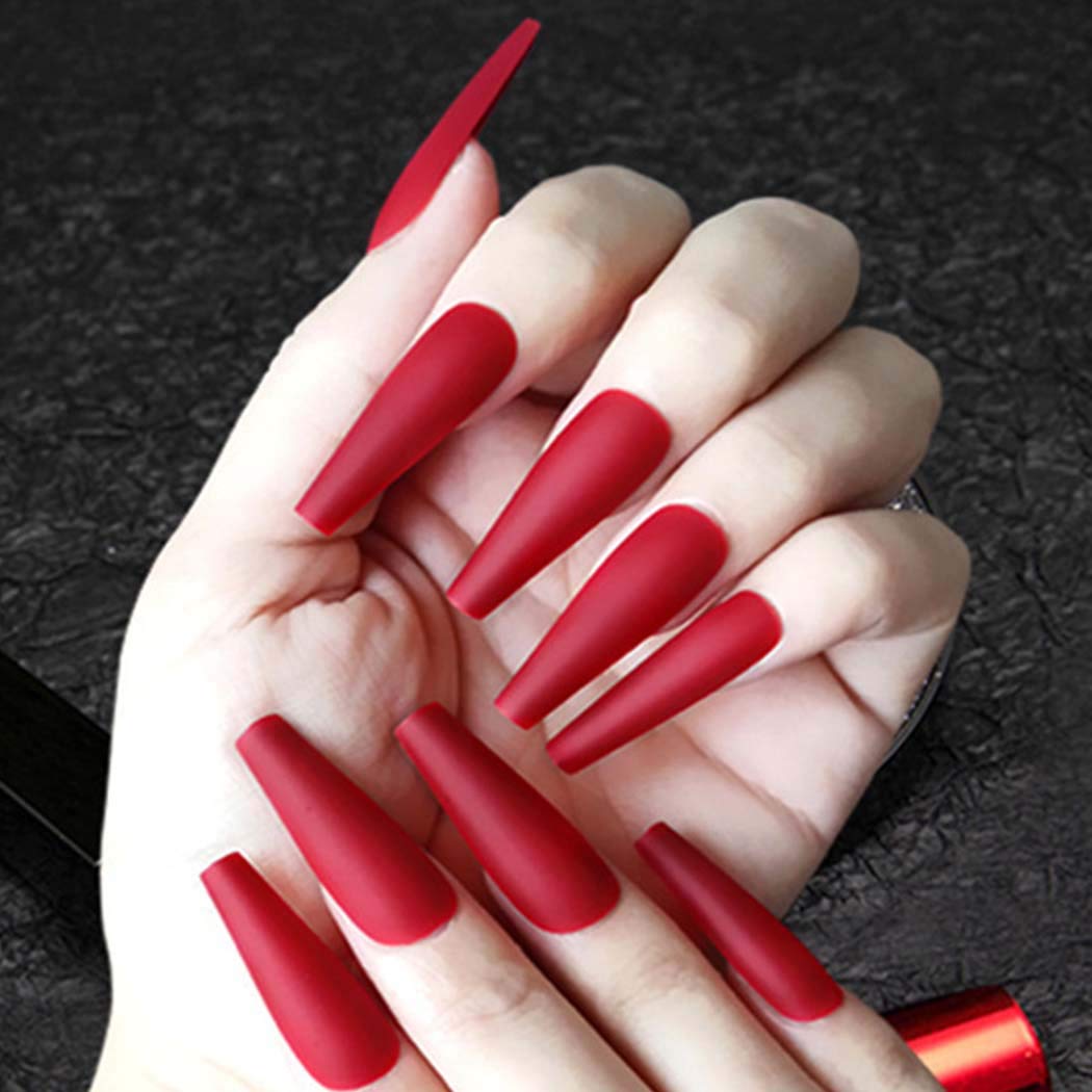 Press On Nails Red Matte Coffin Nail Kit - TGC Boutique - Press On Nails