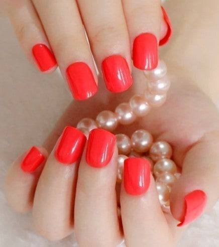 Press On Nails Short Glossy Red Square shape Nails Kit - TGC Boutique - Press On Nails