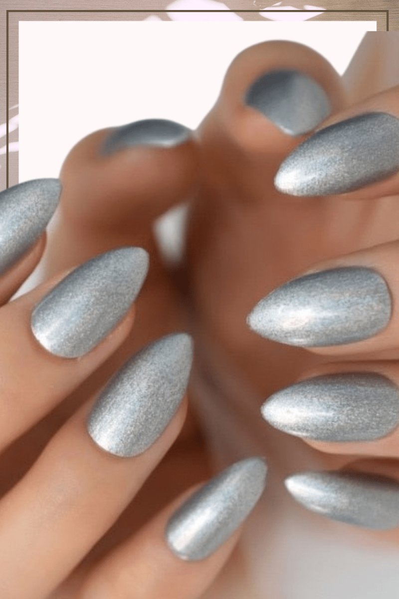 Press On Nails Silver Glossy Almond Shimmer Nail Kit - TGC Boutique - Press On Nails