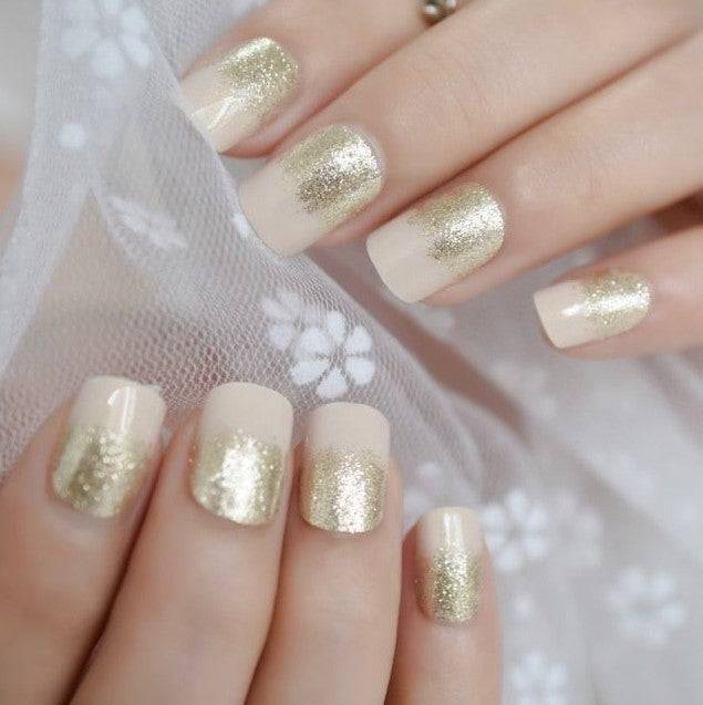 Press On Nails White And Gold French Glossy Square Nail Kit - TGC Boutique - Press On Nails