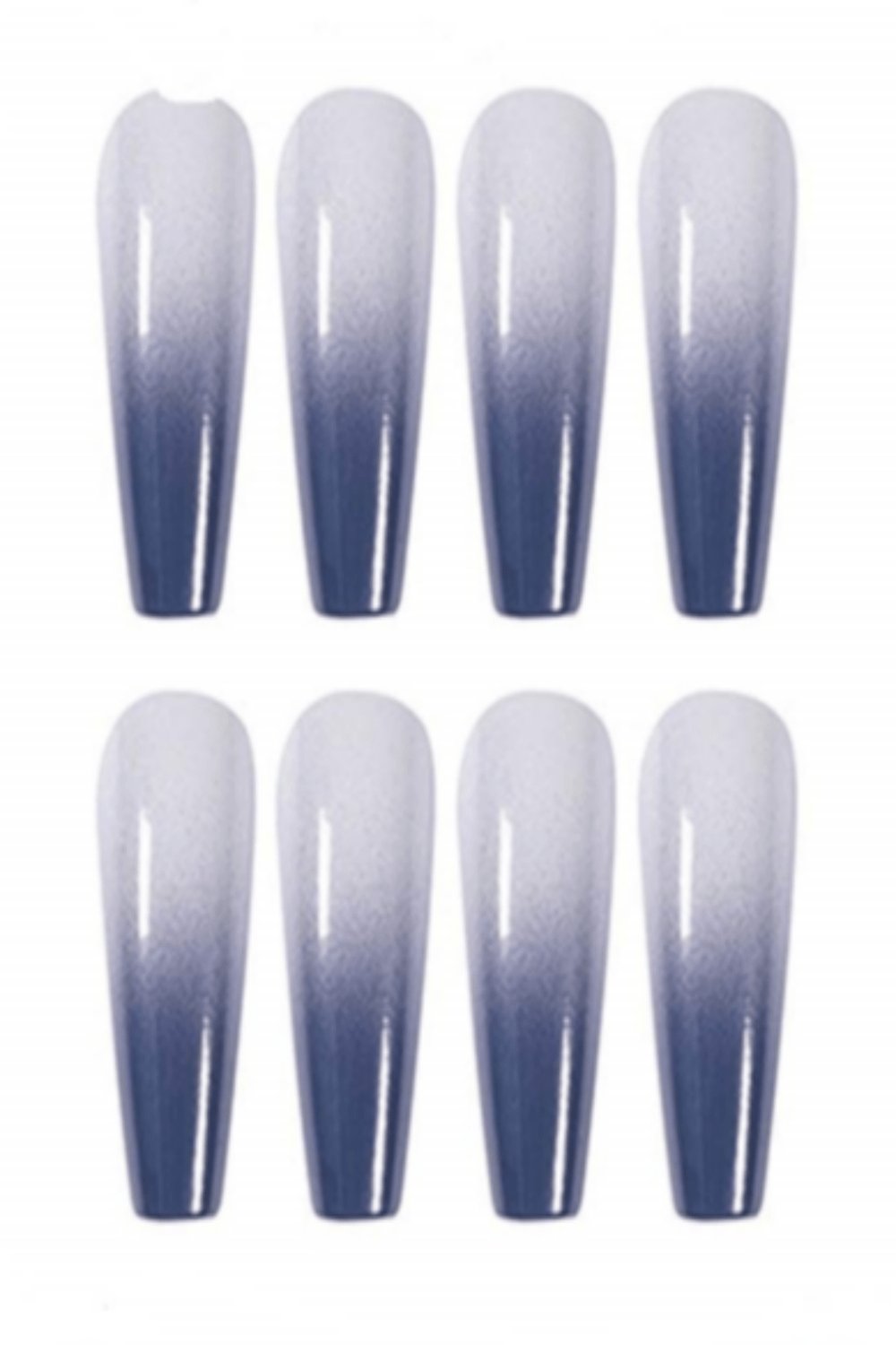 Press On Nails White And Gray Glossy Ombre French Tip Coffin Nail Kit - TGC Boutique - Press On Nails