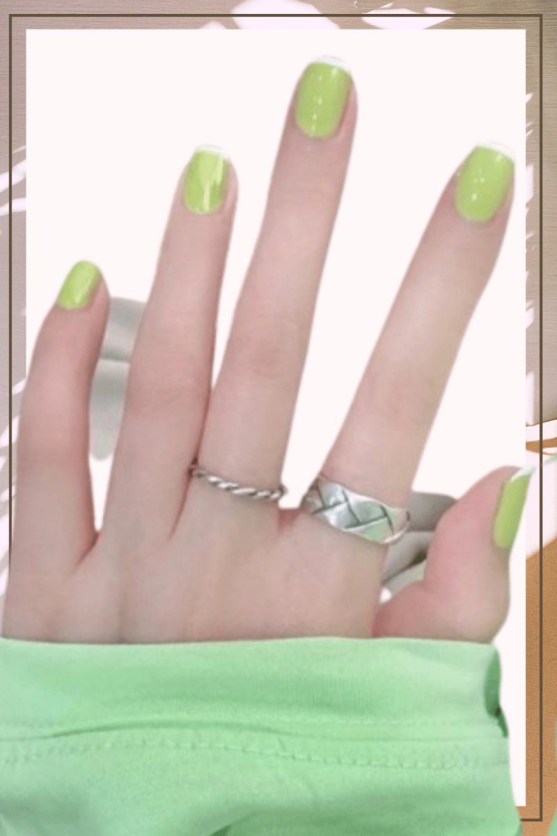 Press On Nails White And Green French Glossy Square Nail Kit - TGC Boutique - Press On Nails