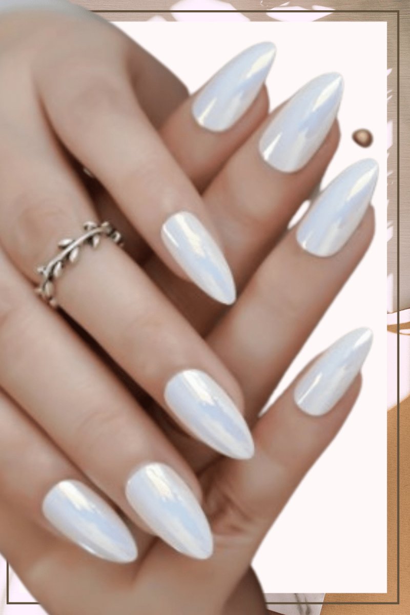 Press On Nails White Chrome Almond Glossy Nail Kit - TGC Boutique - Press On Nails
