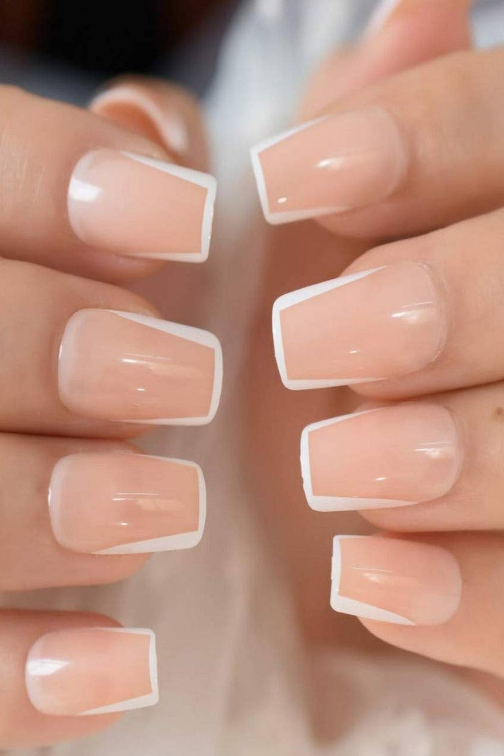 Press On Nails White French Glossy Square Nude Nail Kit - TGC Boutique - Press On Nails