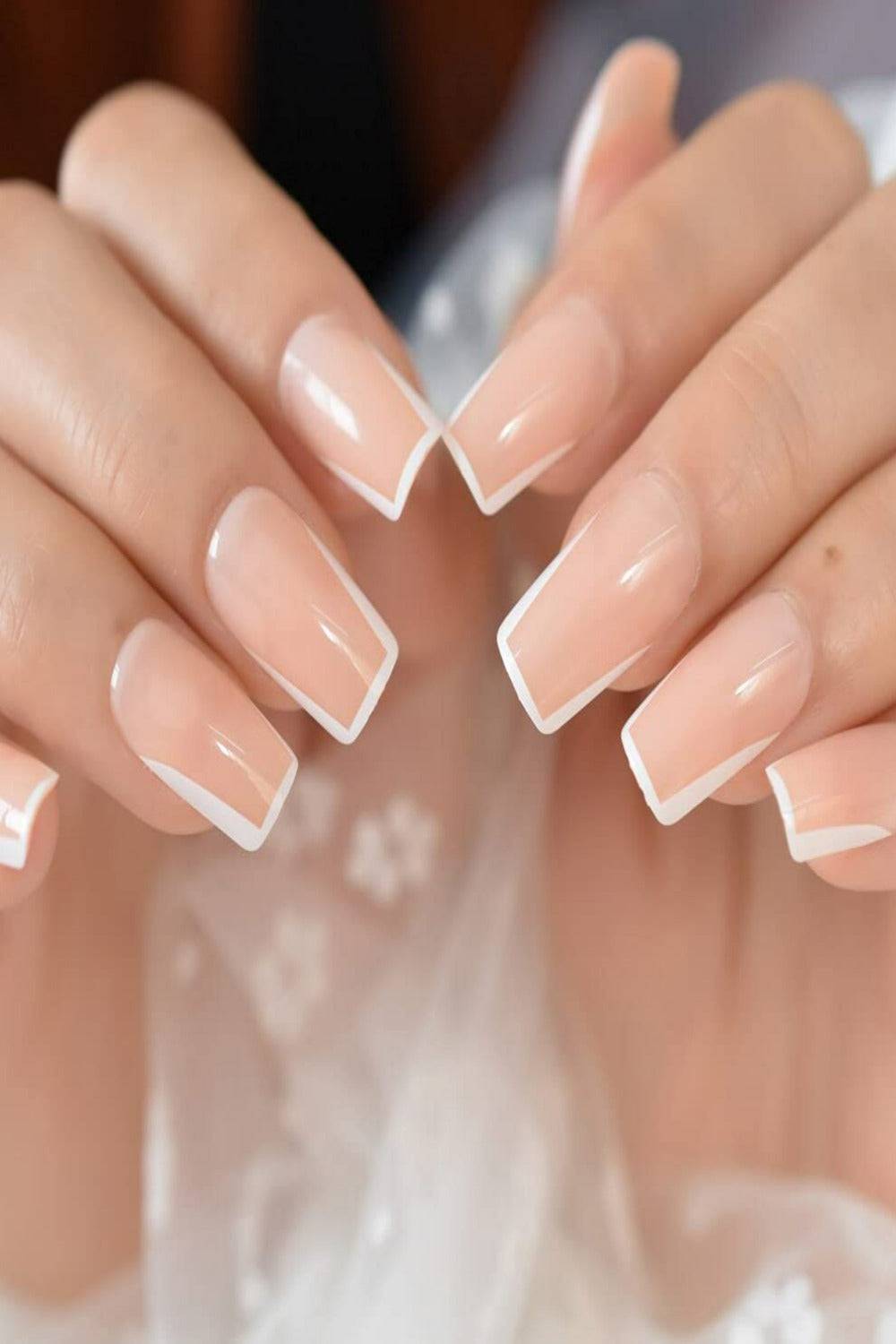 Press On Nails White French Glossy Square Nude Nail Kit - TGC Boutique - Press On Nails