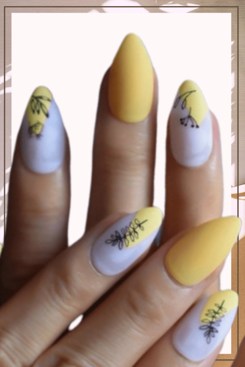 Press On Nails Yellow Matte Almond White Nail Kit - TGC Boutique - Press On Nails