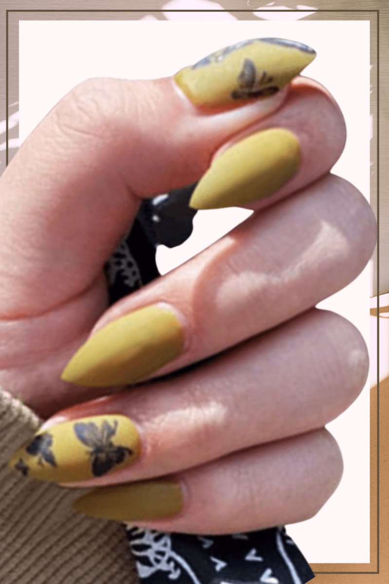 Press On Nails Yellow Matte Stiletto Butterfly Nail Kit - TGC Boutique - Press On Nails