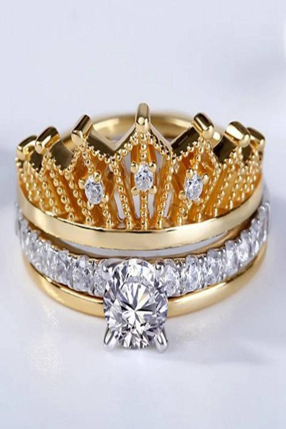 Princess Crown Engagement Rings Set - TGC Boutique - Rings