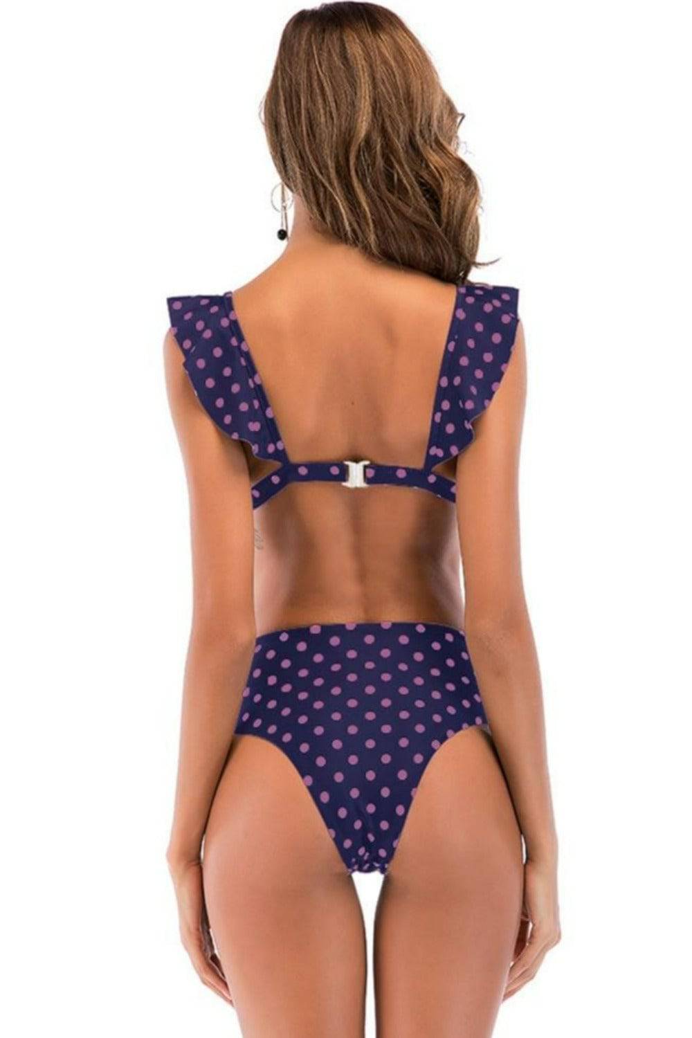 Rachel Polka Dot Ruffle Purple High Waisted Bikini - TGC Boutique - Bikini
