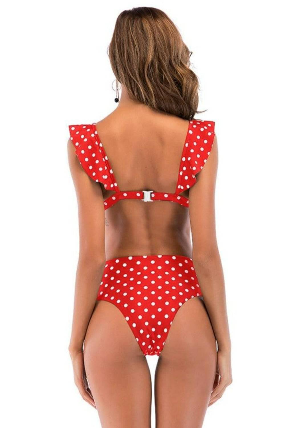 Rachel Polka Dot Ruffle Red High Waisted Bikini - TGC Boutique - Bikini