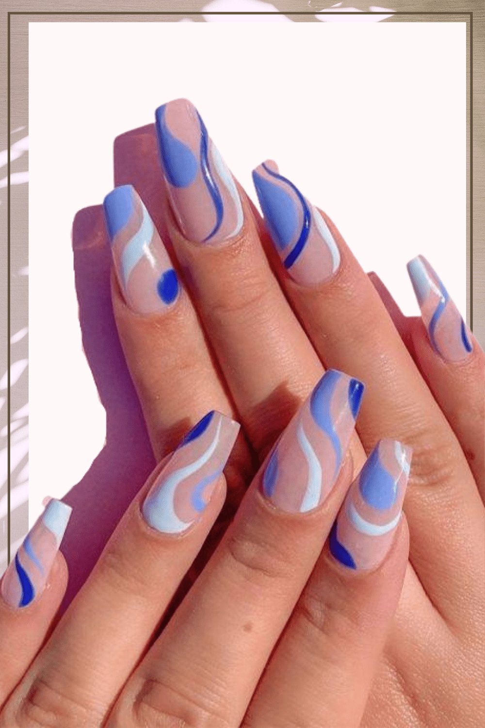 Rainbow Blue French Tip Wave Swirl Press On Nails Kit - TGC Boutique - Press On Nails
