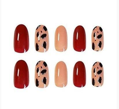 Red And Leopard Almond Tip Press On Nails Kit - TGC Boutique - Press On Nails