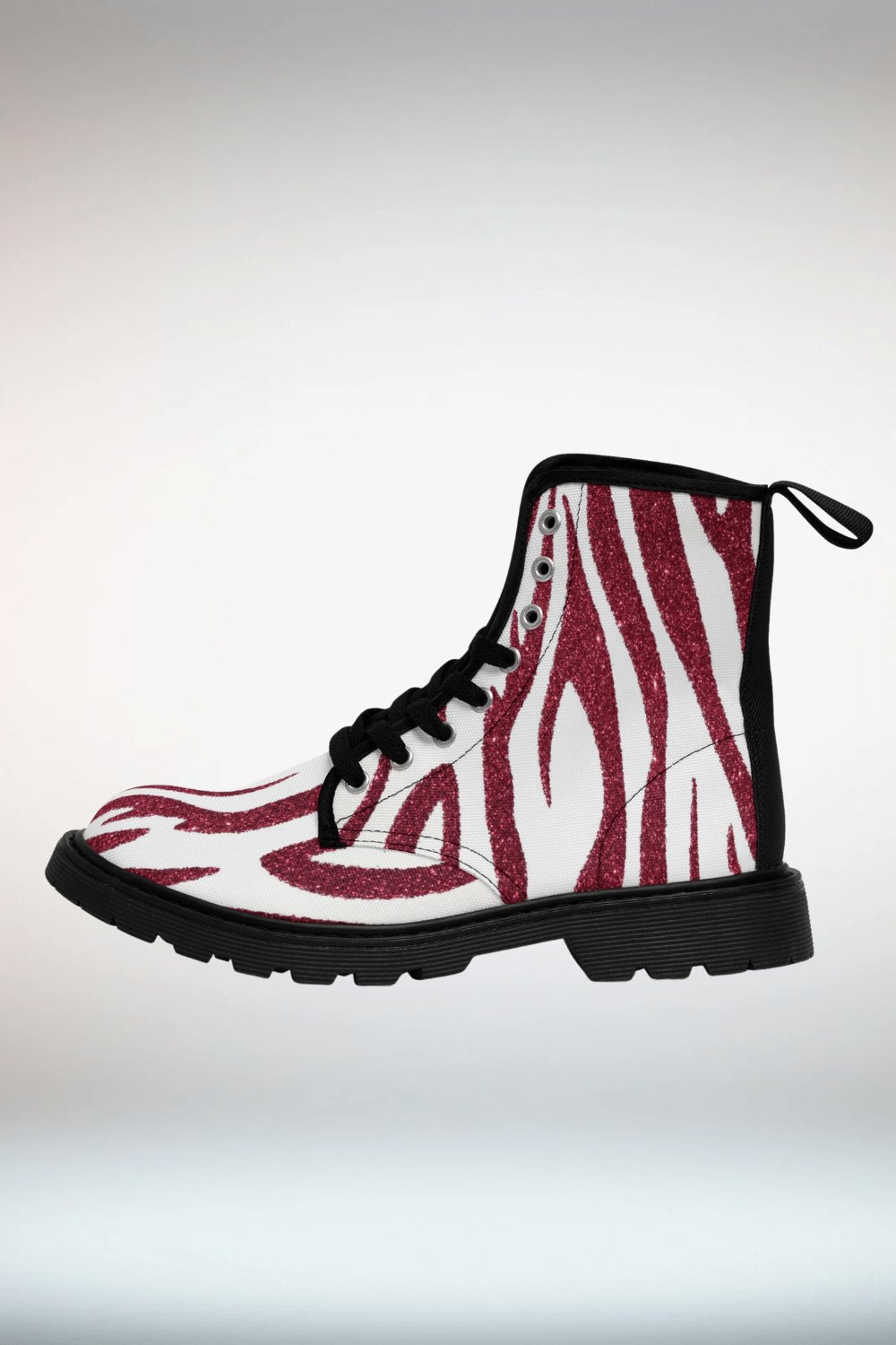 Red And White Glitter Combat Boots - Black Sole - TGC Boutique - Combat Boots