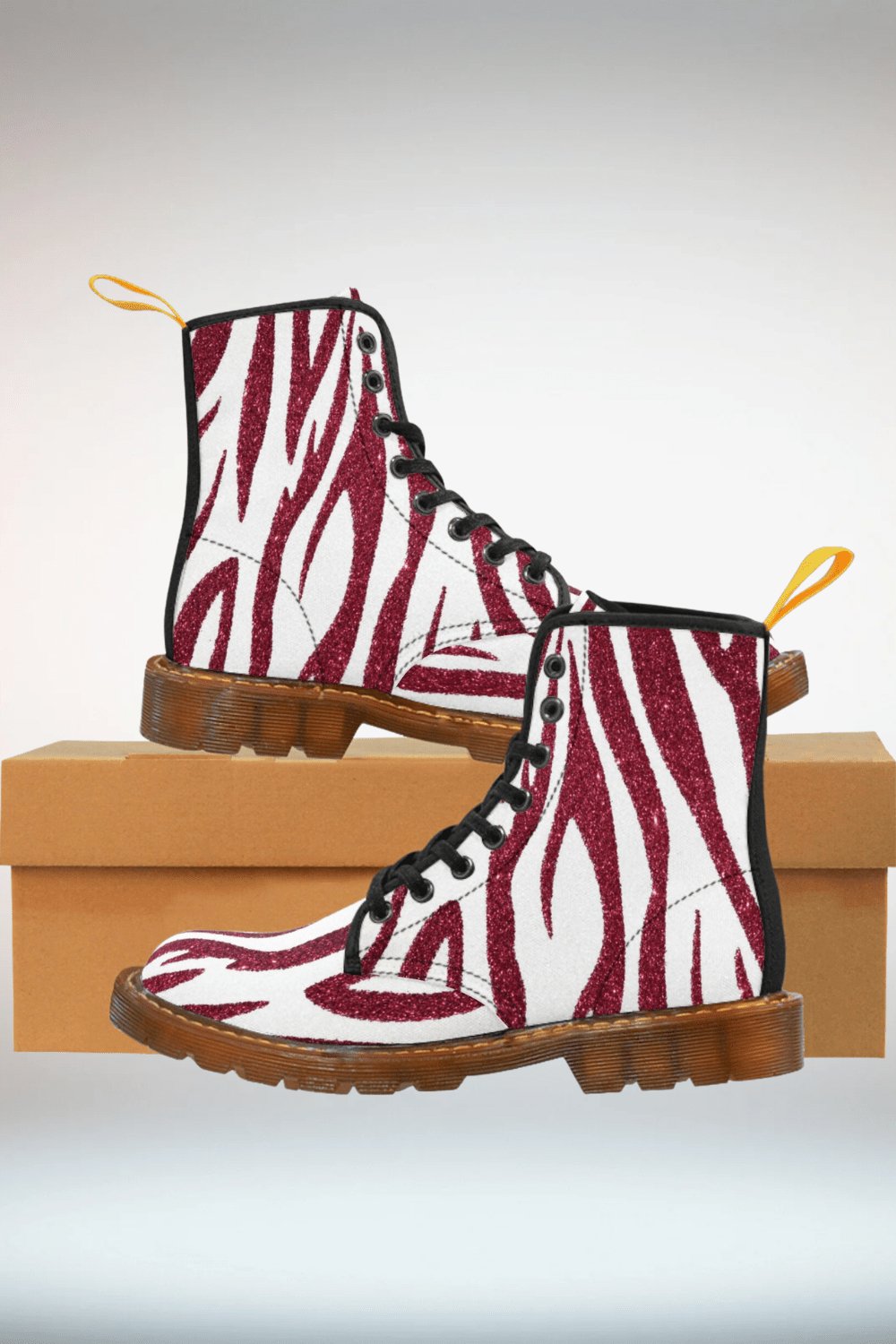 Red And White Glitter Combat Boots - Brown Sole - TGC Boutique - Combat Boots