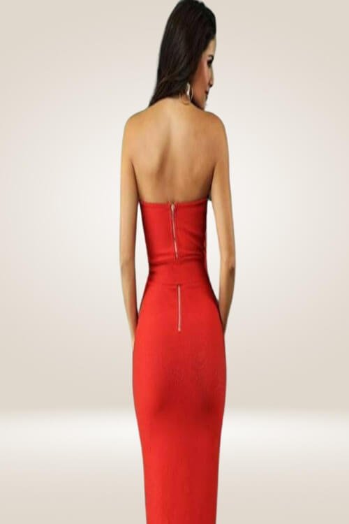 Red Bodycon Front Slit Strapless Cocktail Dress - TGC Boutique - Bodycon Dress